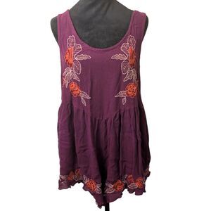Intimately Free People Plum Floral Embroidered Romper Large L V-Back Boho